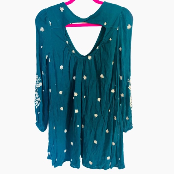 FREE PEOPLE Like New Tennessee Teal Tunic Embroidered Dress Size Small - Picture 3 of 4